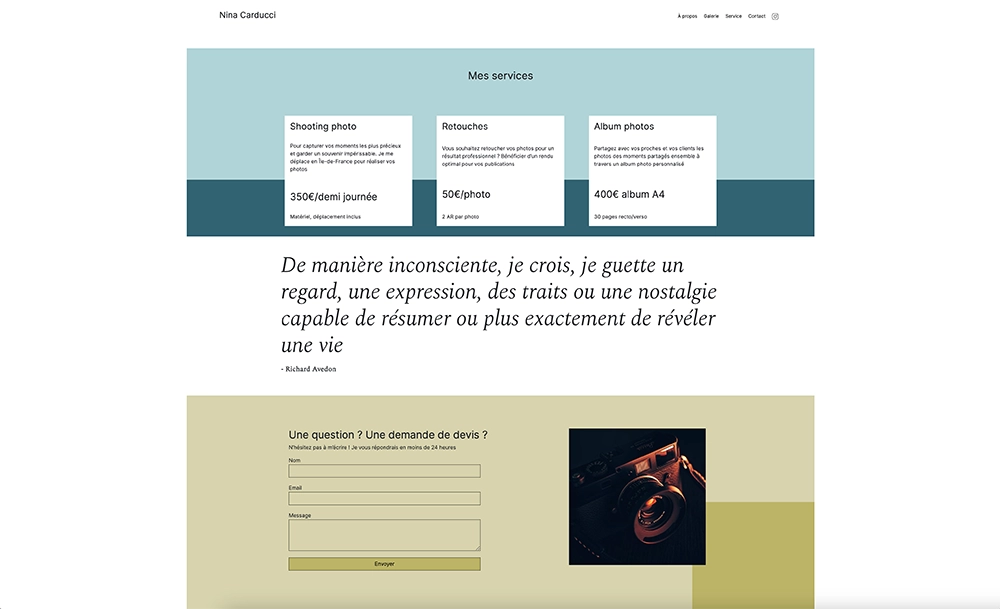 Nina Carducci services page portfolio