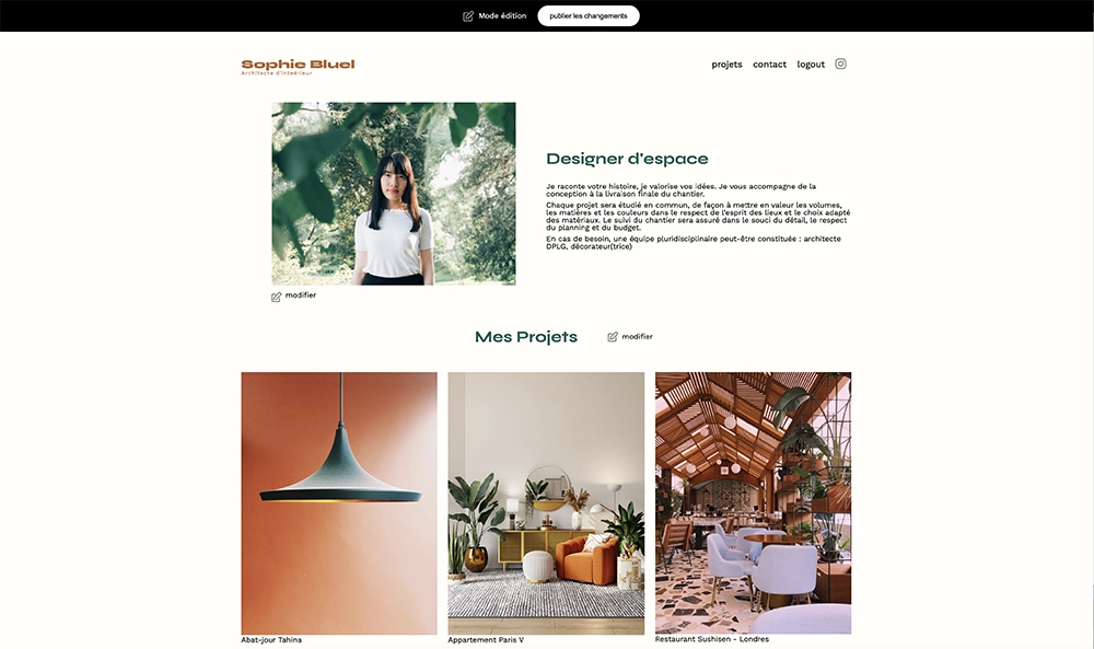 Sophie Buel admin page portfolio