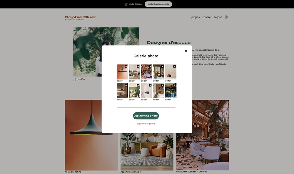 Sophie Buel modal page portfolio